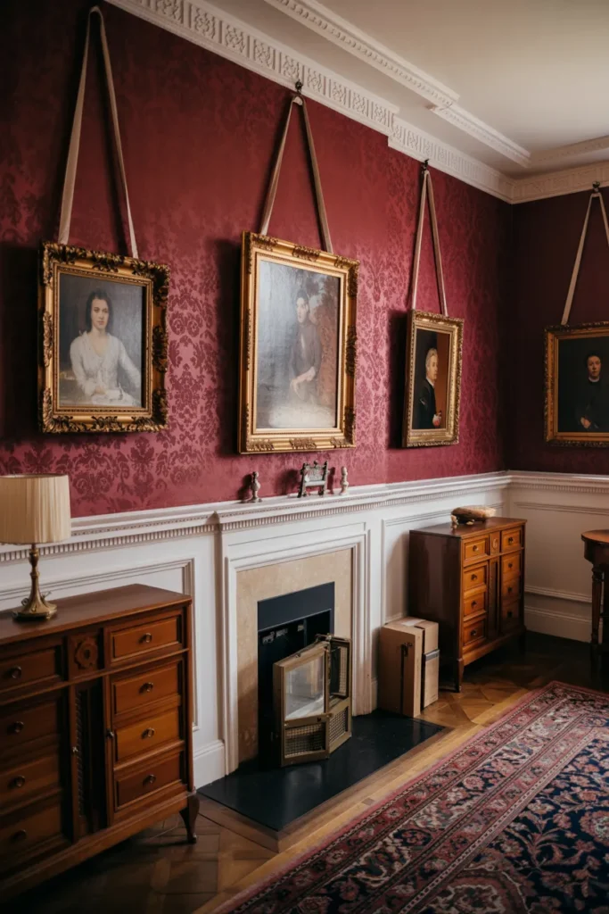 Damask Wallpaper and a Decorative Picture Rail