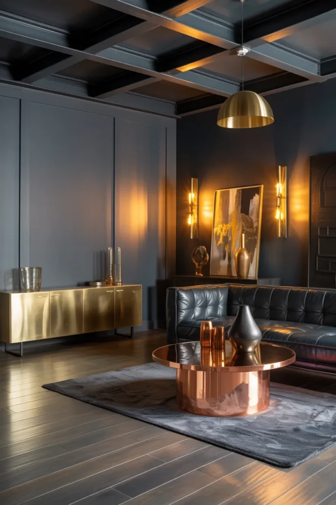 Dark Color Scheme with Warm Metallic Accents