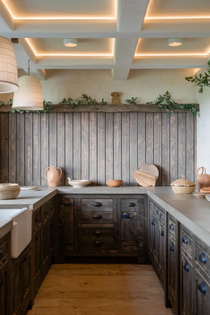 25 Dark & Moody Kitchen Ideas That Make Shadows Feel Luxurious 12 Dark Oak Cabinets with Rustic Texture