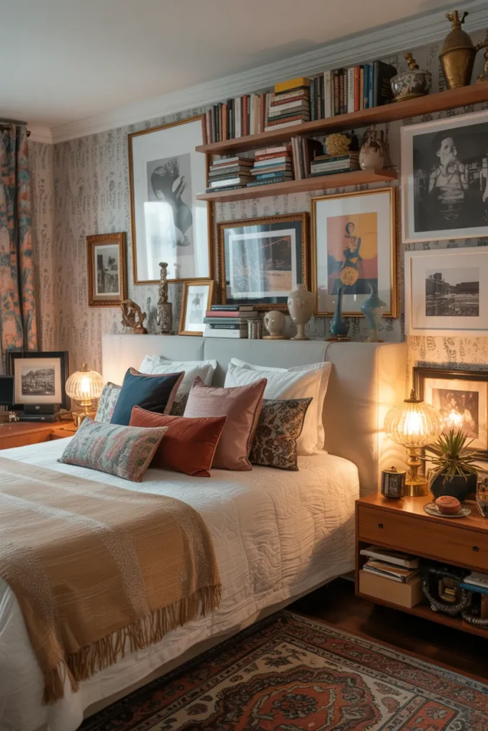 28 Maximalist Bedroom Decor Ideas That Mix Comfort, Color, and Chaos Beautifully 28 Display Your Personal Collections