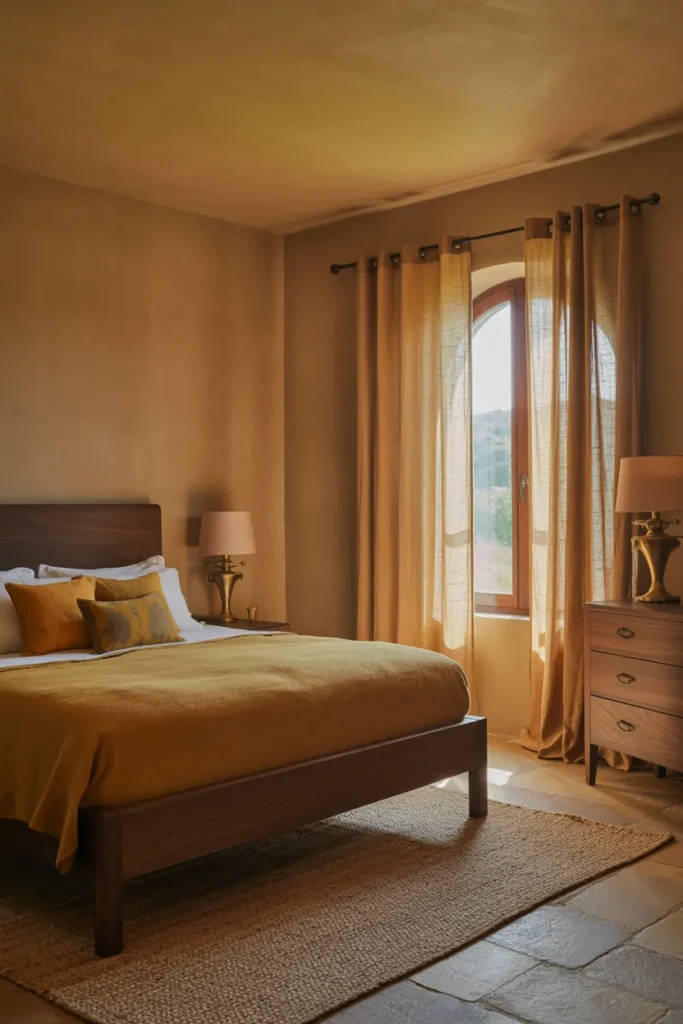 15 Tuscan Bedroom Ideas That Bring Italy’s Warmth Straight Into Your Home 3 Earth-Toned Elegance