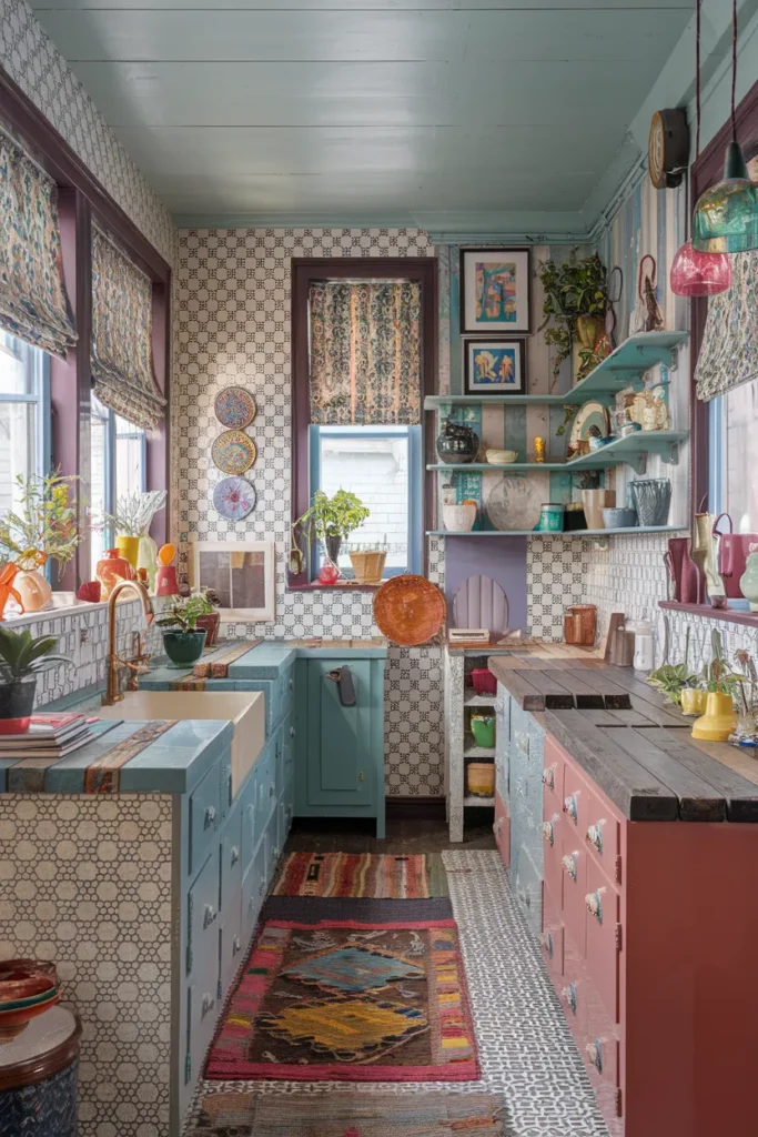 Eclectic Vintage Kitchen with Mixed Patterns