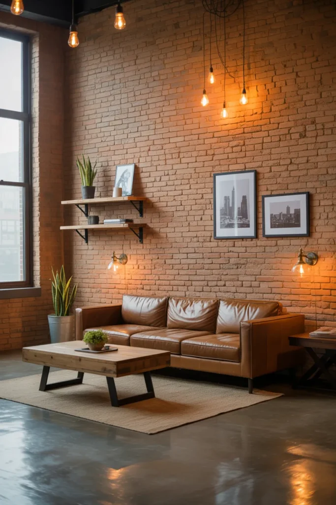 Exposed Brick Walls with Warm Industrial Lighting