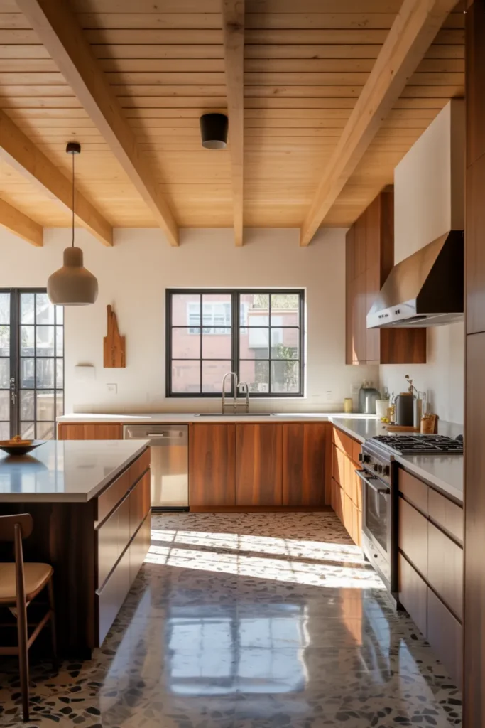 Exposed Wood Beams with Sleek Modern Lines