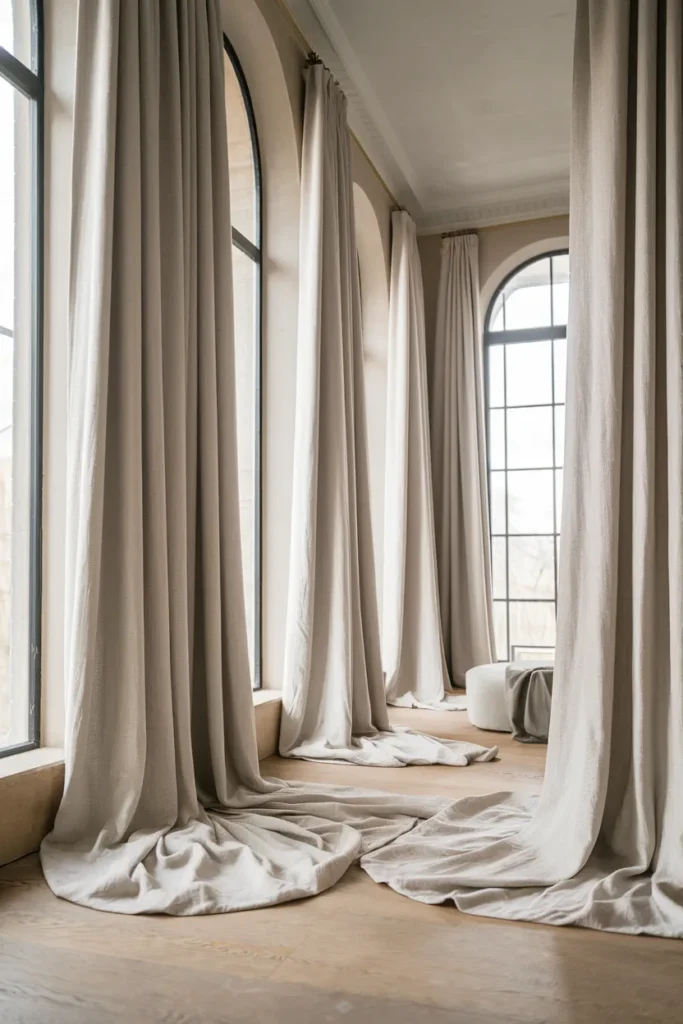 Floor-to-Ceiling Linen Panels for Dramatic Height