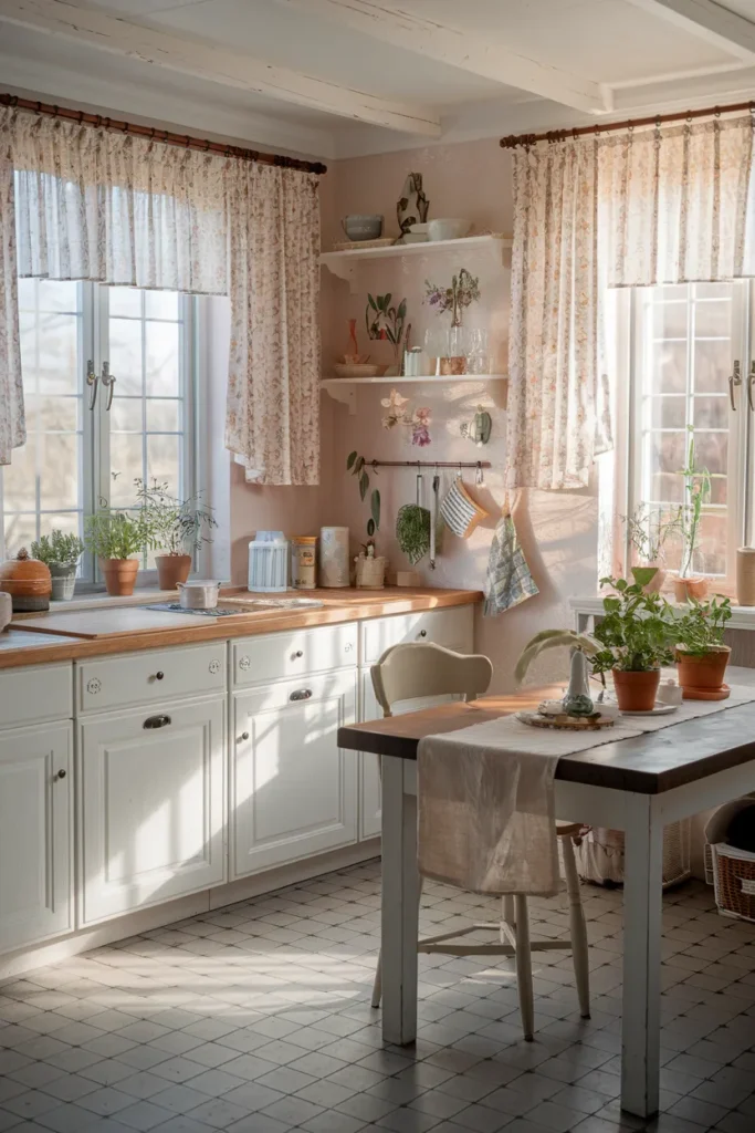 Floral Curtains and Natural Linens