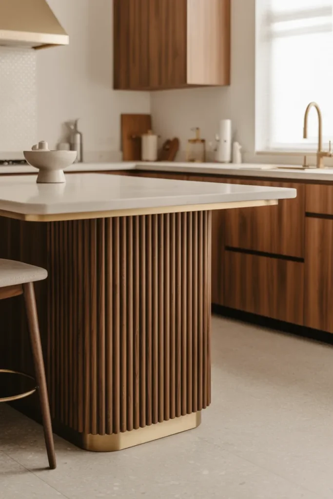 Fluted Wood Island with Brass Accents