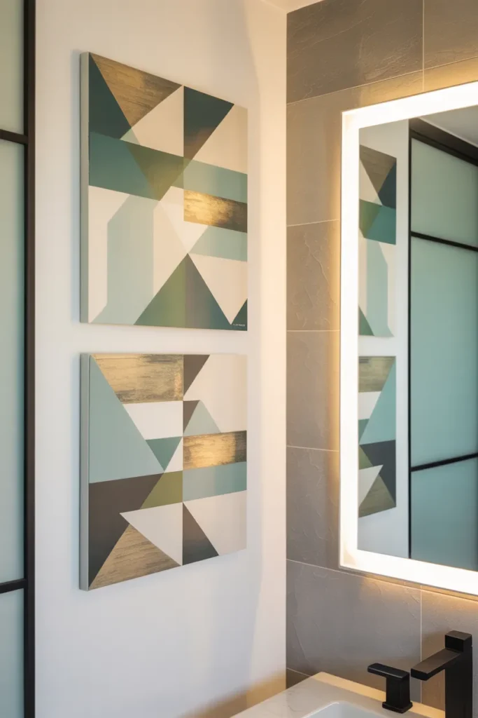 15 Must-Try Bathroom Artwork Ideas That Make Your Space Feel Like a Spa 10 Geometric Balance