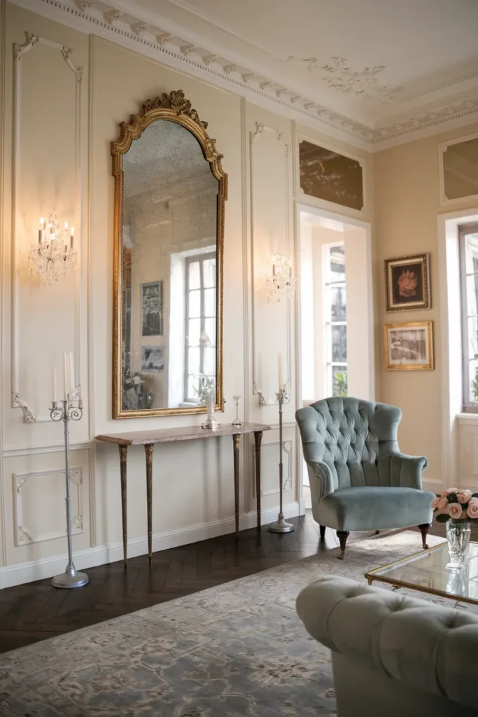 Gilded Mirror and Marble Focal Point