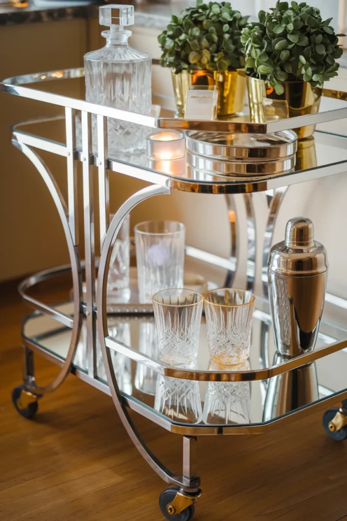 Glossy Bar Cart with Mirrored Shelves