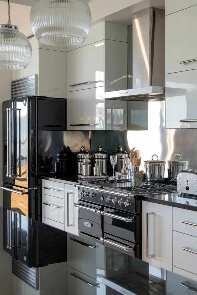Glossy Black Appliances with Chrome Detailing