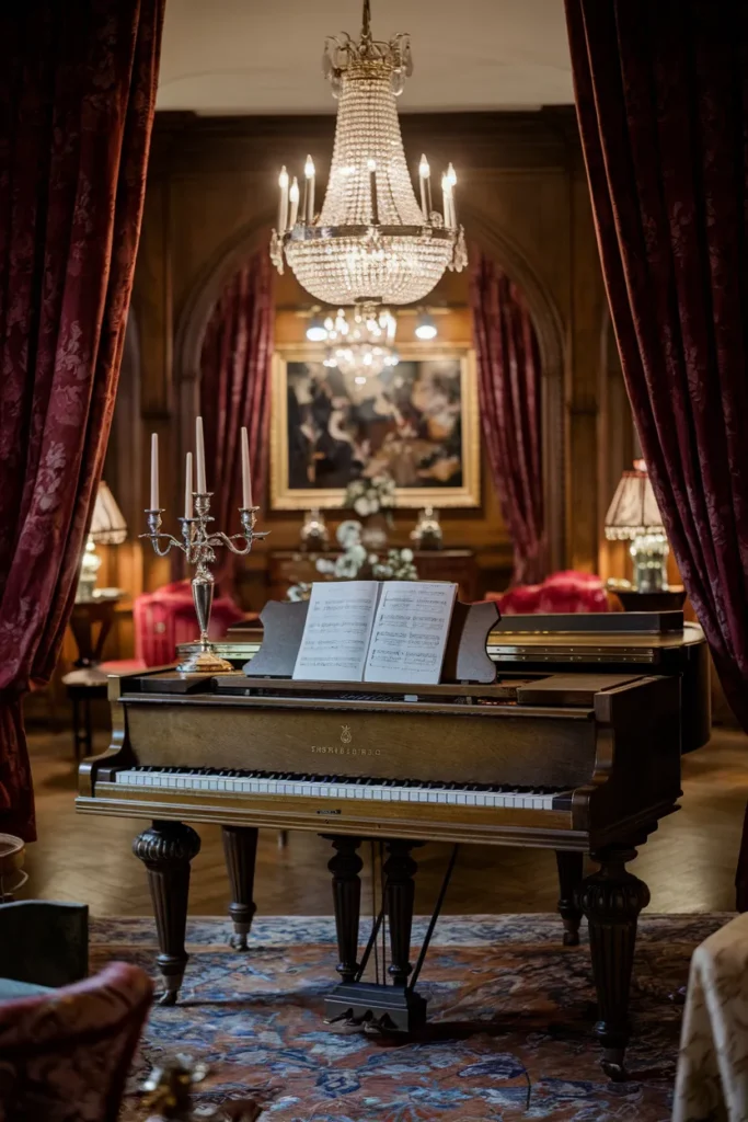 Grand Piano with Candelabra and Sheet Music