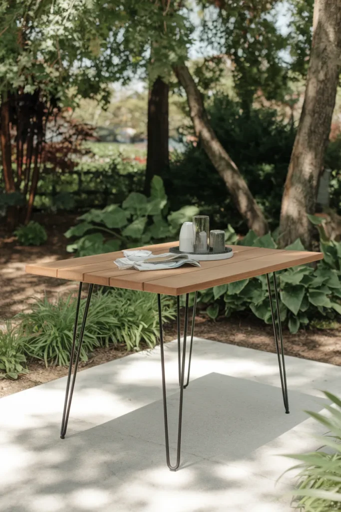 20 DIY Outdoor Dining Table Ideas You’ll Want to Build This Weekend 14 Hairpin-Leg Cedar