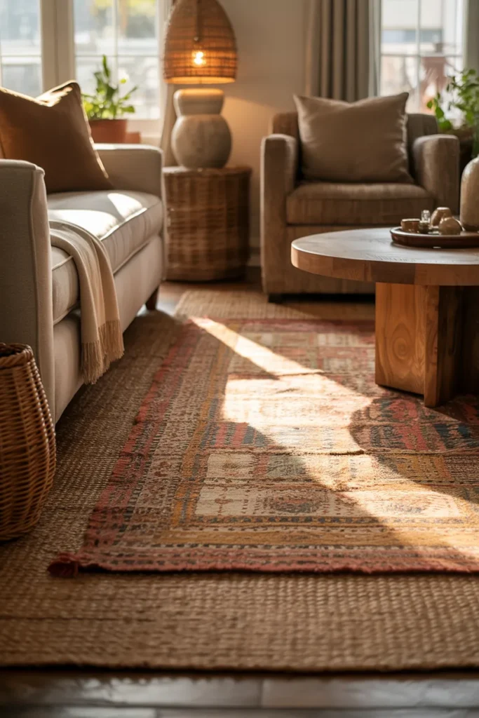 Highlight Texture through Layered Rugs