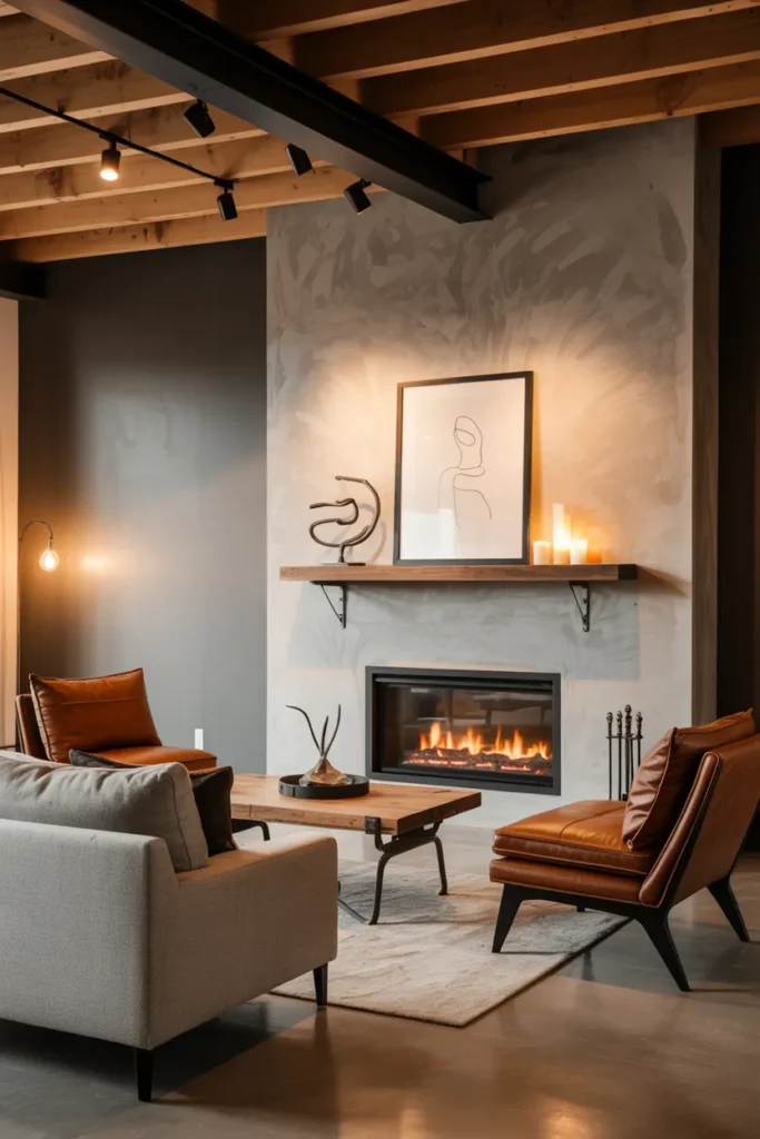 Industrial Fireplaces with Concrete Surrounds