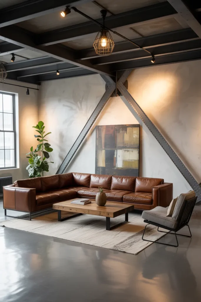 Industrial Living Room with Exposed Steel Beams