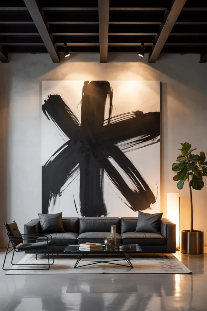 Industrial Living Room with Large Wall Art