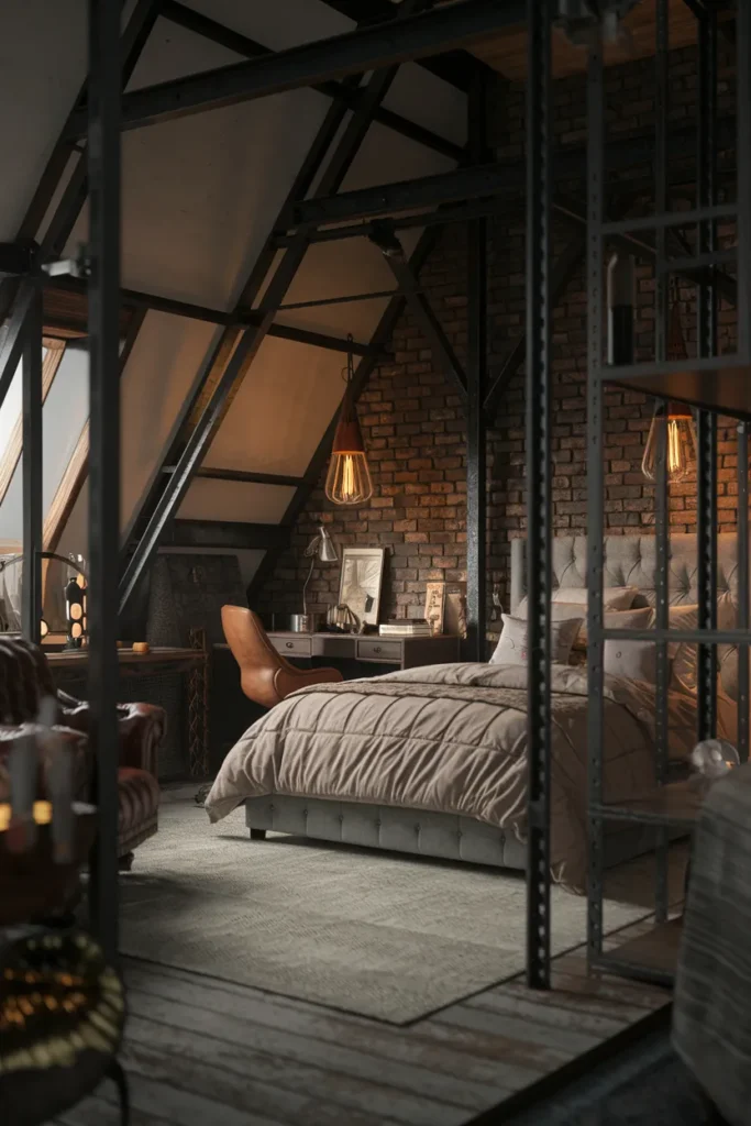 30 Attic Bedroom Ideas That Turn Forgotten Spaces into Dreamy Retreats 30 Industrial Meets Comfort