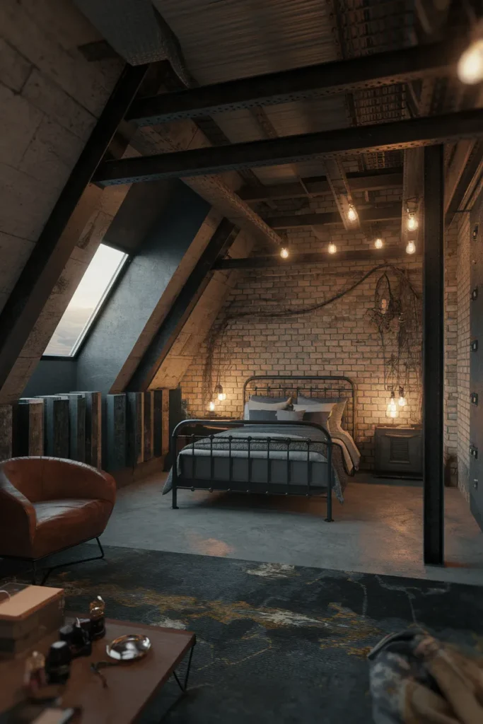 30 Attic Bedroom Ideas That Turn Forgotten Spaces into Dreamy Retreats 15 Industrial-Style Loft Bedroom