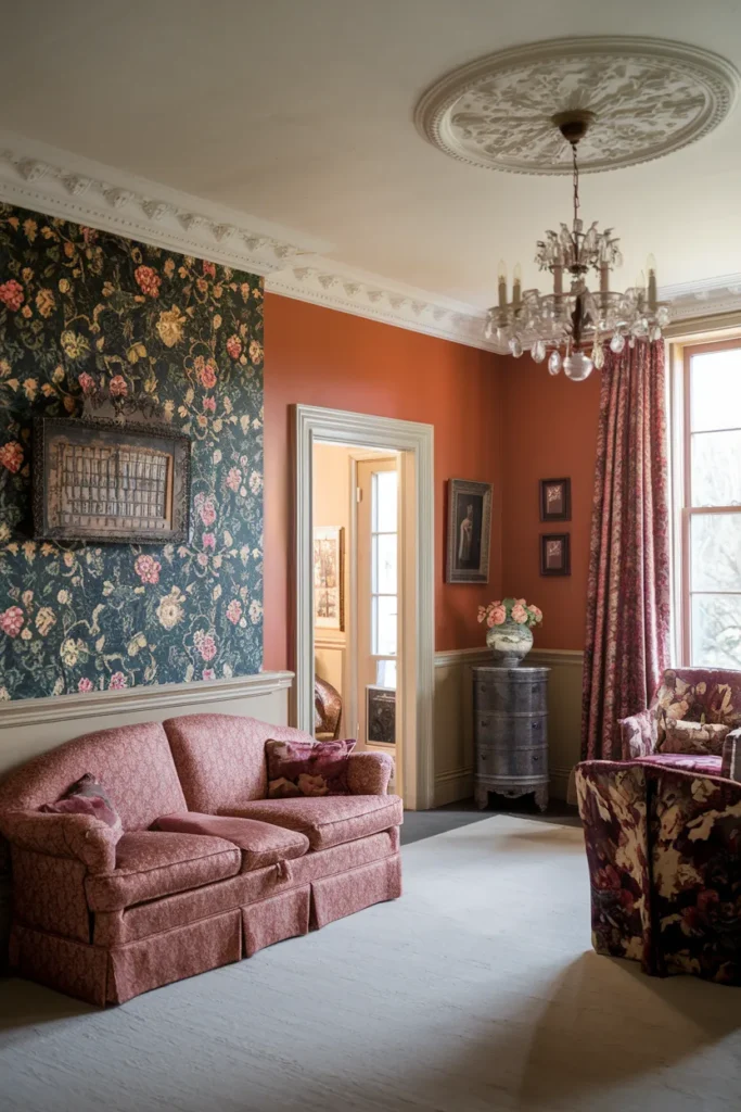 Intricate Wallpaper Borders and Painted Ceilings