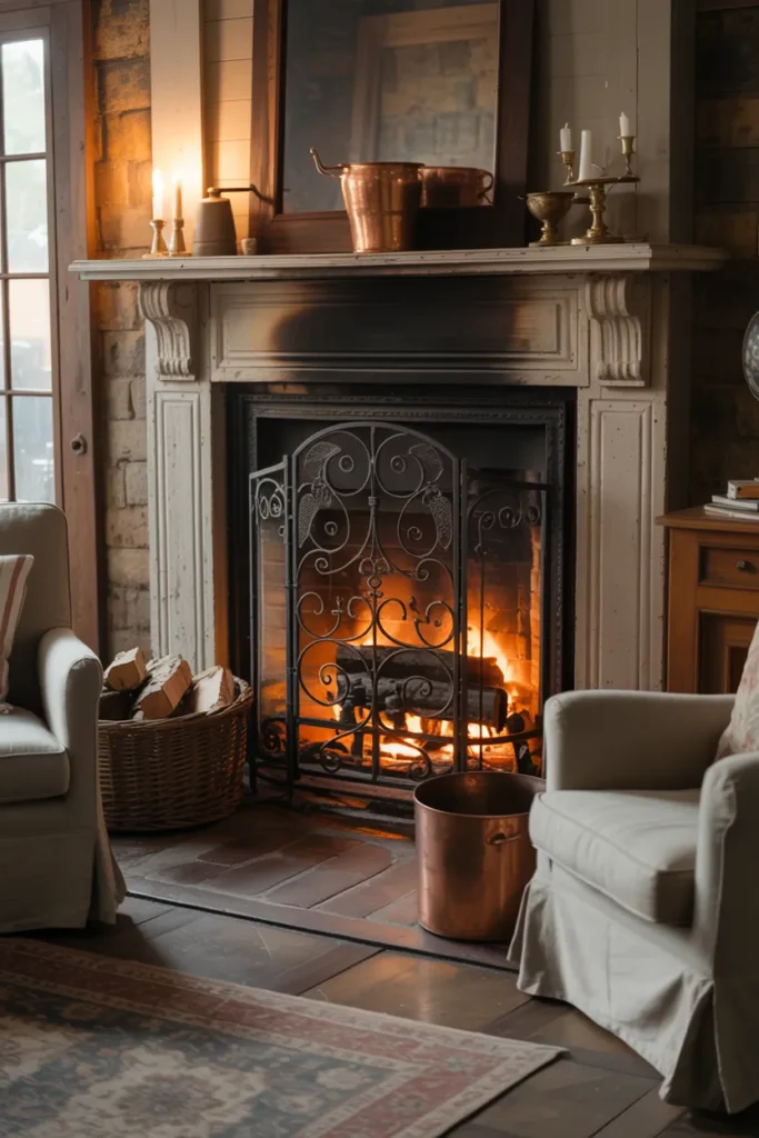 Iron Fireplace Screen and Cozy Ambience