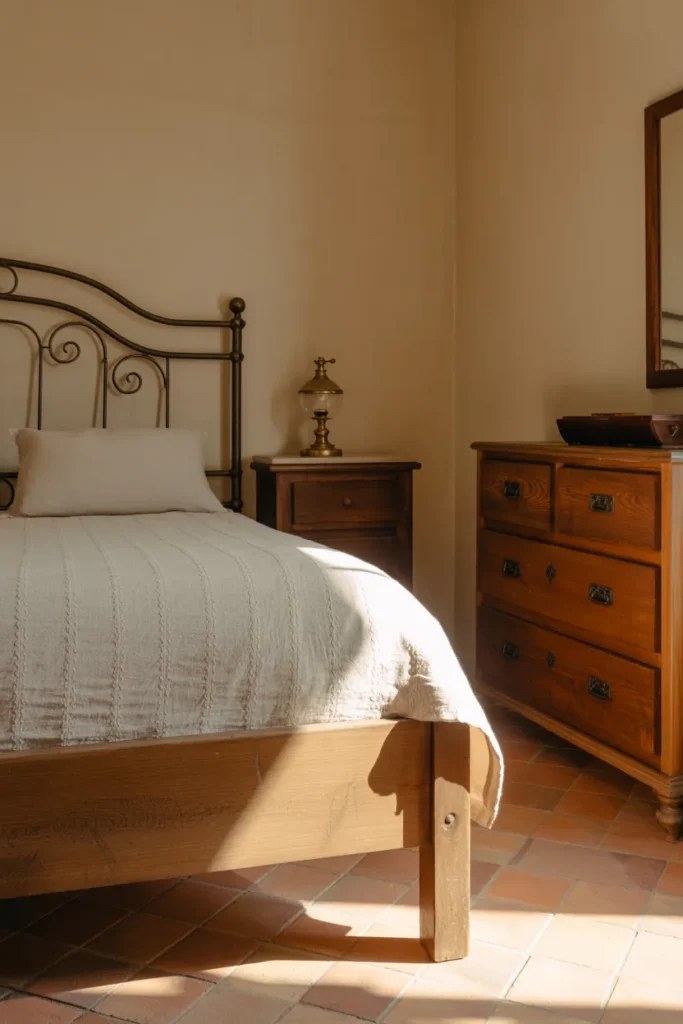 15 Tuscan Bedroom Ideas That Bring Italy’s Warmth Straight Into Your Home 12 Iron and Wood Harmony