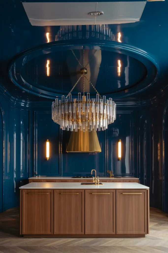 Lacquered Ceiling with Statement Lighting