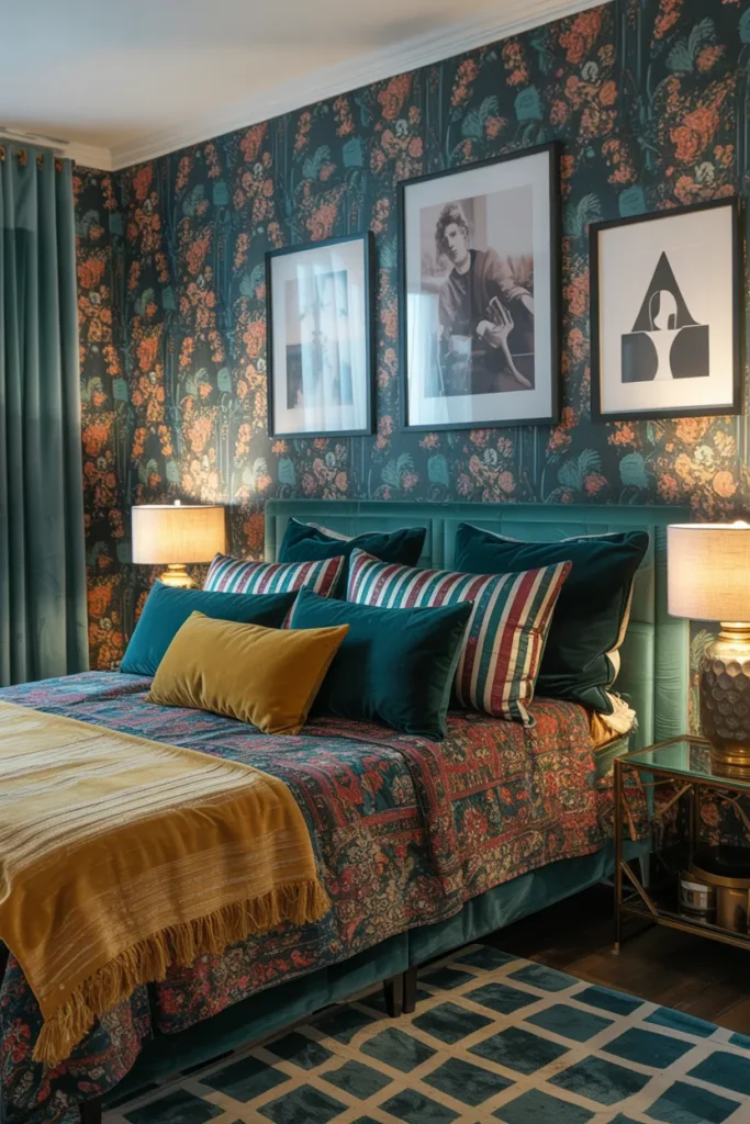 28 Maximalist Bedroom Decor Ideas That Mix Comfort, Color, and Chaos Beautifully 2 Layer Bold Patterns with Confidence