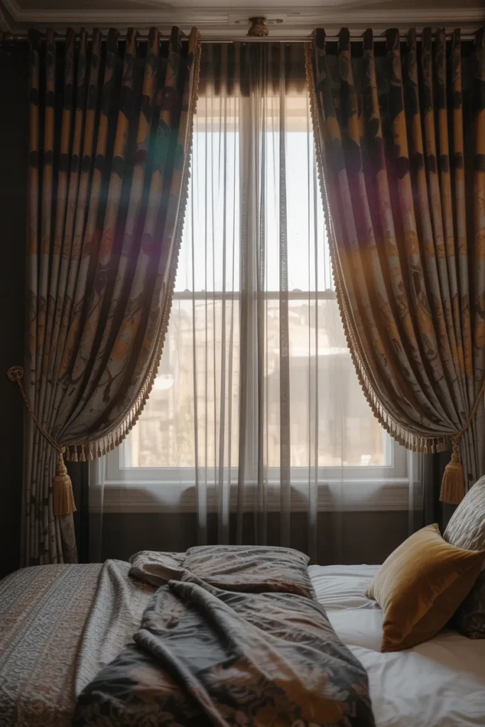 28 Maximalist Bedroom Decor Ideas That Mix Comfort, Color, and Chaos Beautifully 20 Layer Curtains and Window Treatments