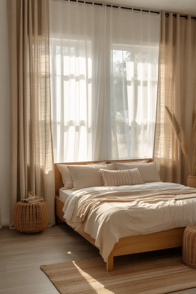 25 Beautiful Boho Bedroom Ideas That Bring Comfort and Soul to Your Space 18 Layered Curtains for Soft Light