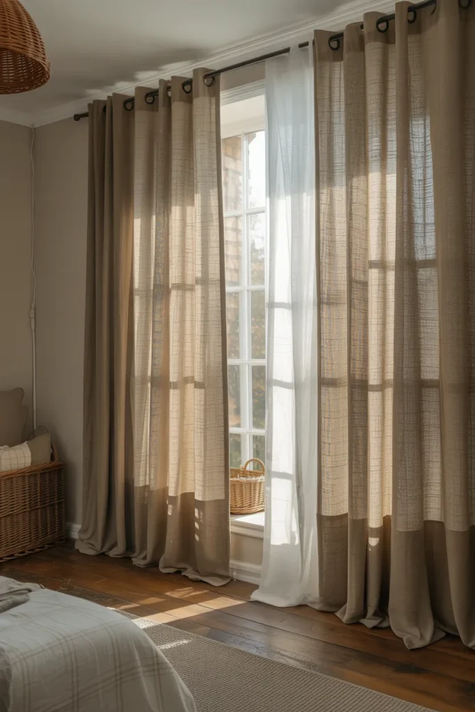 Layered Curtains with Natural Fabrics
