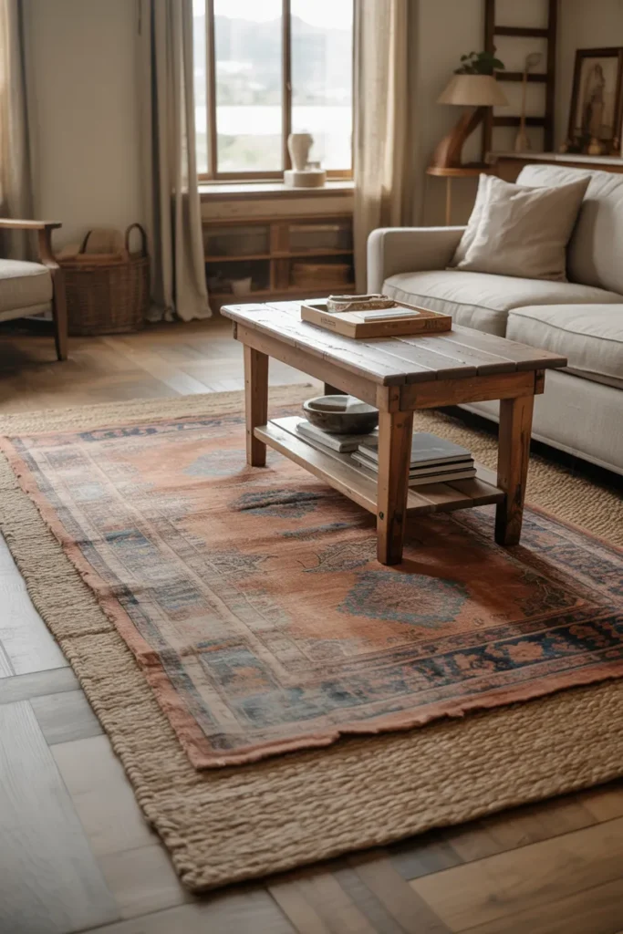 Layered Rugs for Rustic Warmth