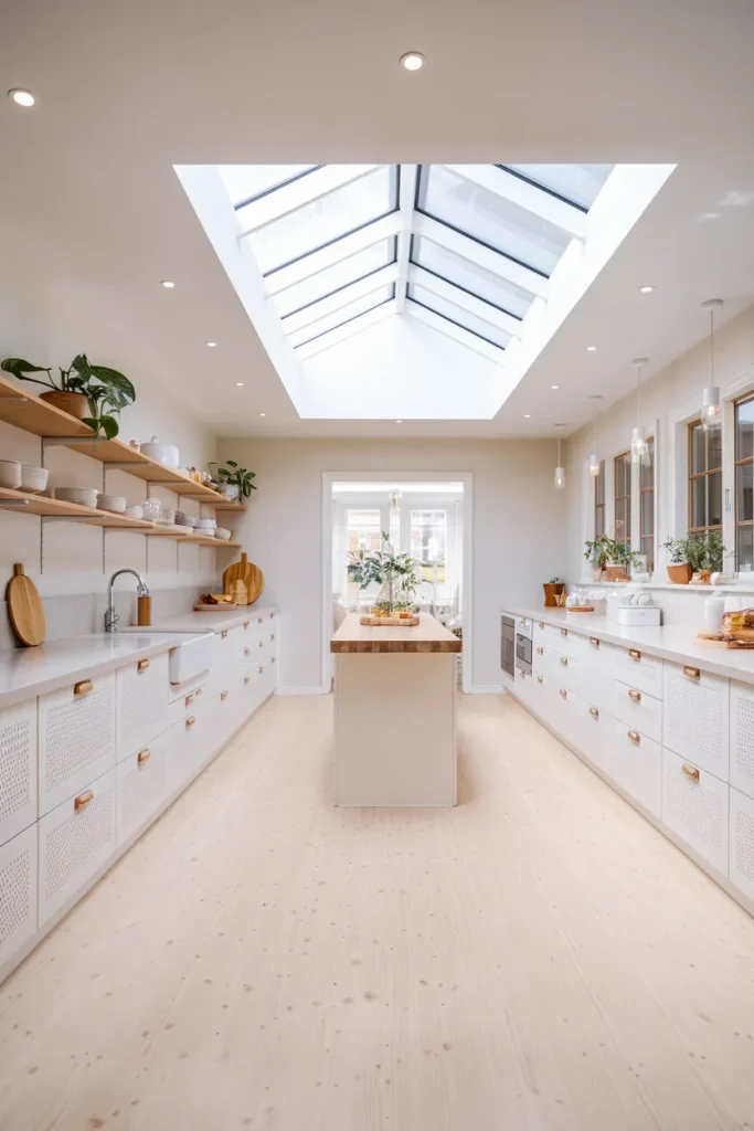 25 Cozy Scandinavian Kitchen Designs That Feel Effortlessly Chic 24 Light-Filled Kitchen with Skylight Charm