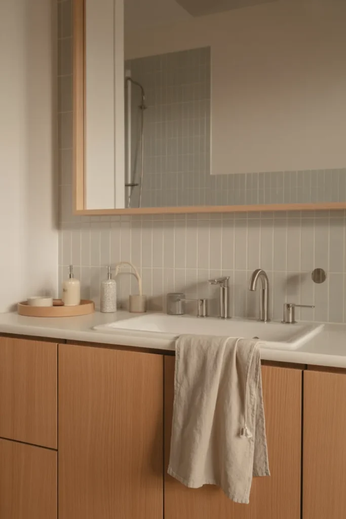 Light Oak Vanity and Soft Gray Harmony