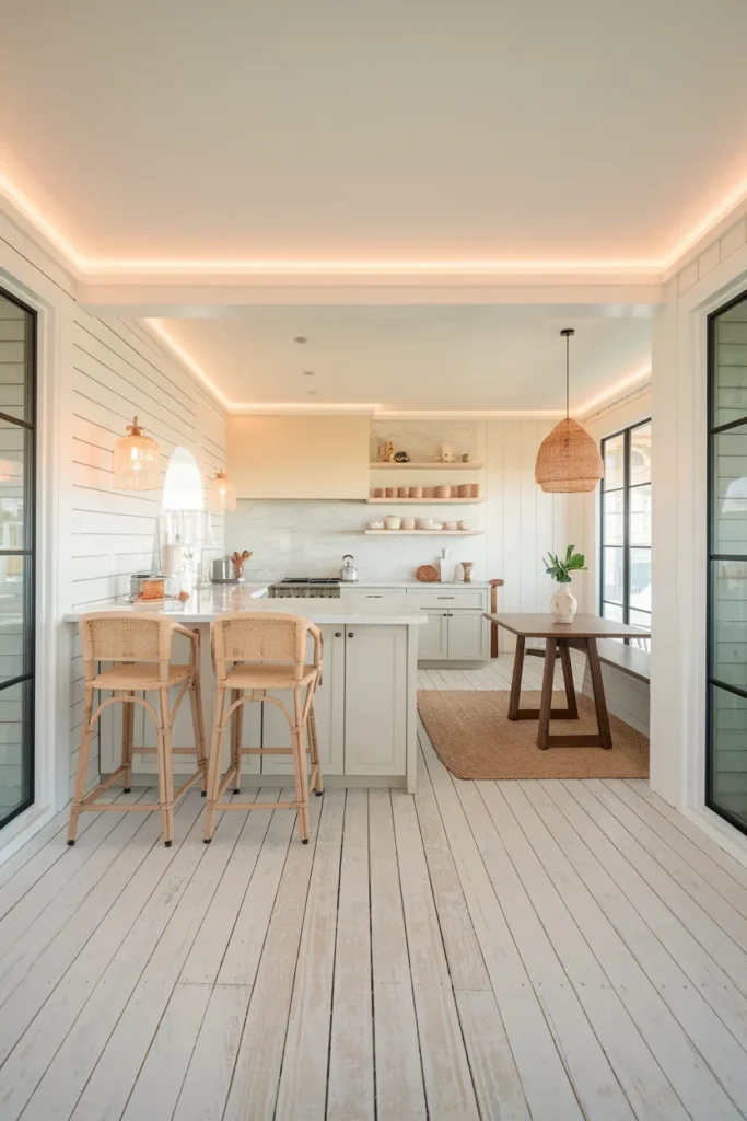 The Ultimate Guide to Small Coastal Kitchen Makeovers with a Breezy Beach Feel 6 Light Wood Flooring with Whitewashed Finish