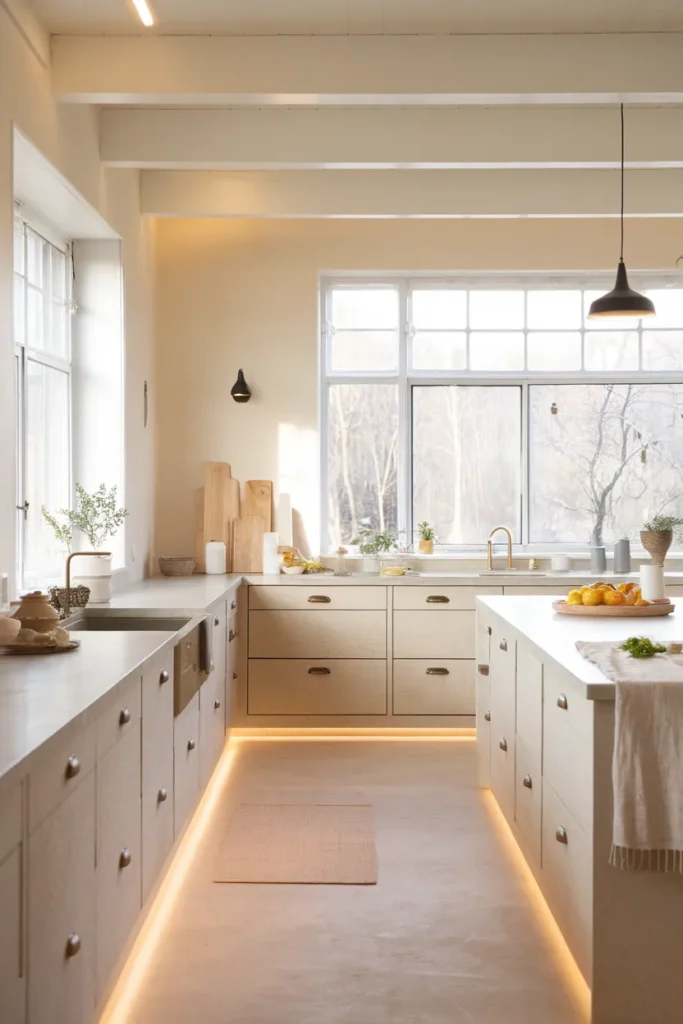 Limewash Calm with Rift Oak and Honed Quartzite