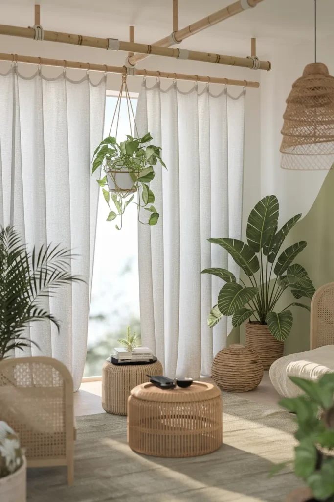 Linen Curtains with Bamboo Rods for Organic Harmony