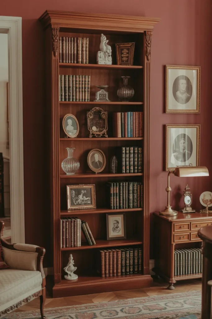 Mahogany Bookcase with Curated Collectibles