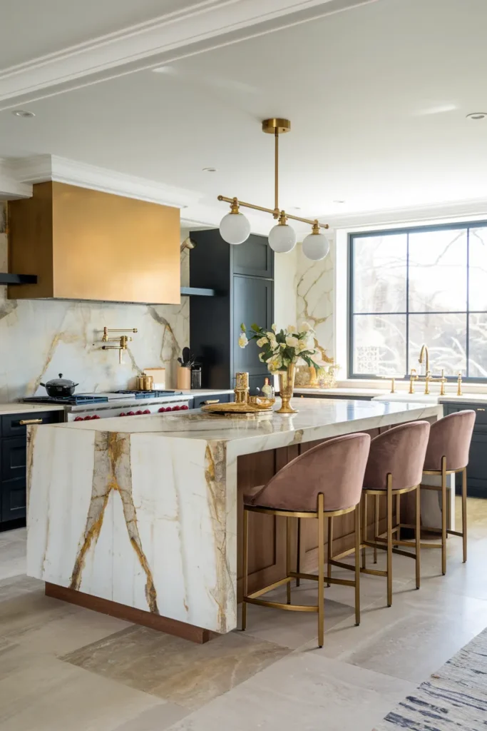 Marble Waterfall Countertops with Deco Edge