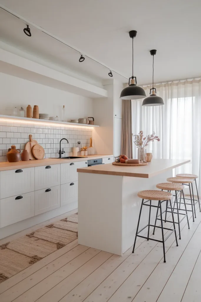 25 Cozy Scandinavian Kitchen Designs That Feel Effortlessly Chic 6 Matte Black Accents in a White Kitchen