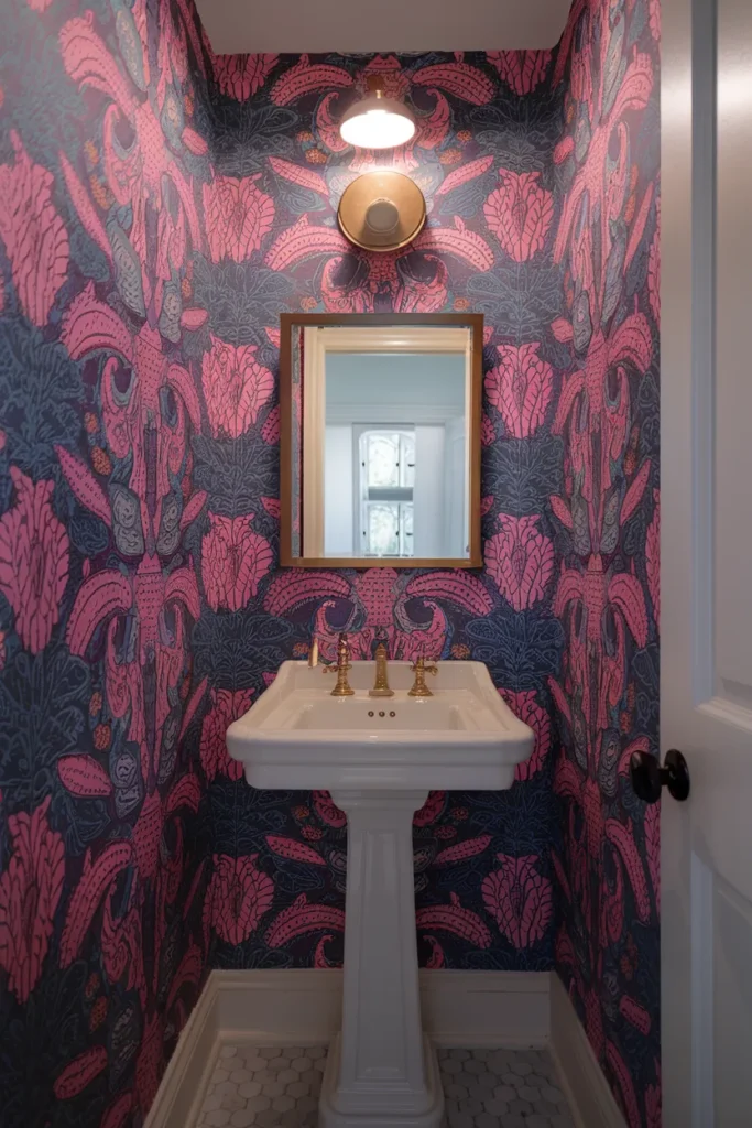 15 Genius DIY Small Funky Bathroom Upgrades That’ll Make Guests Say WOW 3 Maximalist Removable Wallpaper Splash