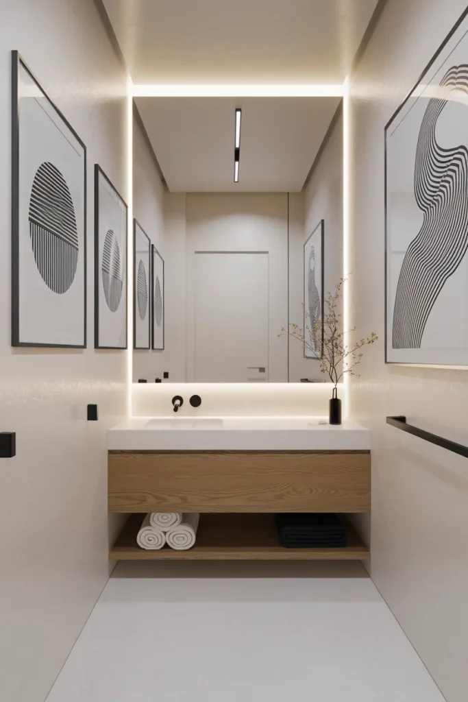 15 Must-Try Bathroom Artwork Ideas That Make Your Space Feel Like a Spa 6 minimal line art