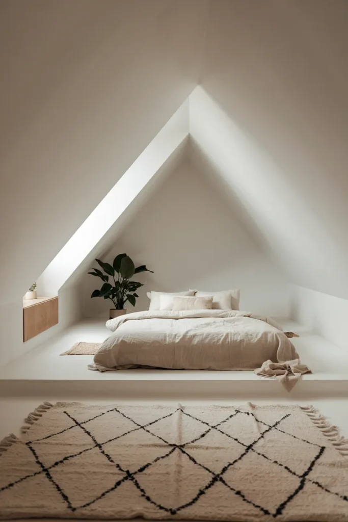30 Attic Bedroom Ideas That Turn Forgotten Spaces into Dreamy Retreats 29 Minimalist Cozy Loft