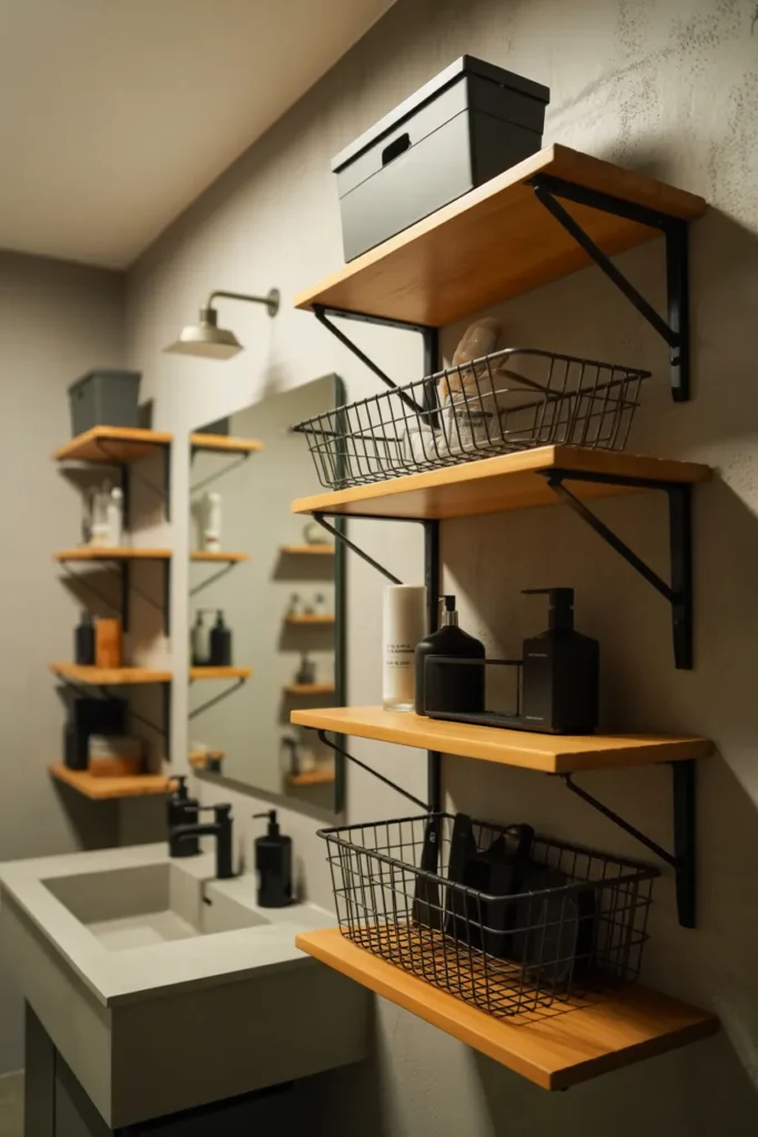 Minimalist Floating Shelves with Iron Brackets