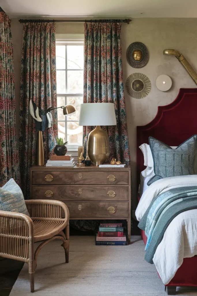 28 Maximalist Bedroom Decor Ideas That Mix Comfort, Color, and Chaos Beautifully 5 Mix Old and New for Timeless Character