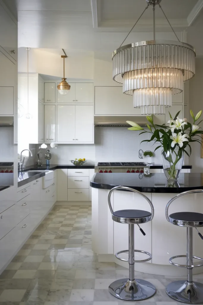 Monochrome Glam Kitchen with Layered Textures