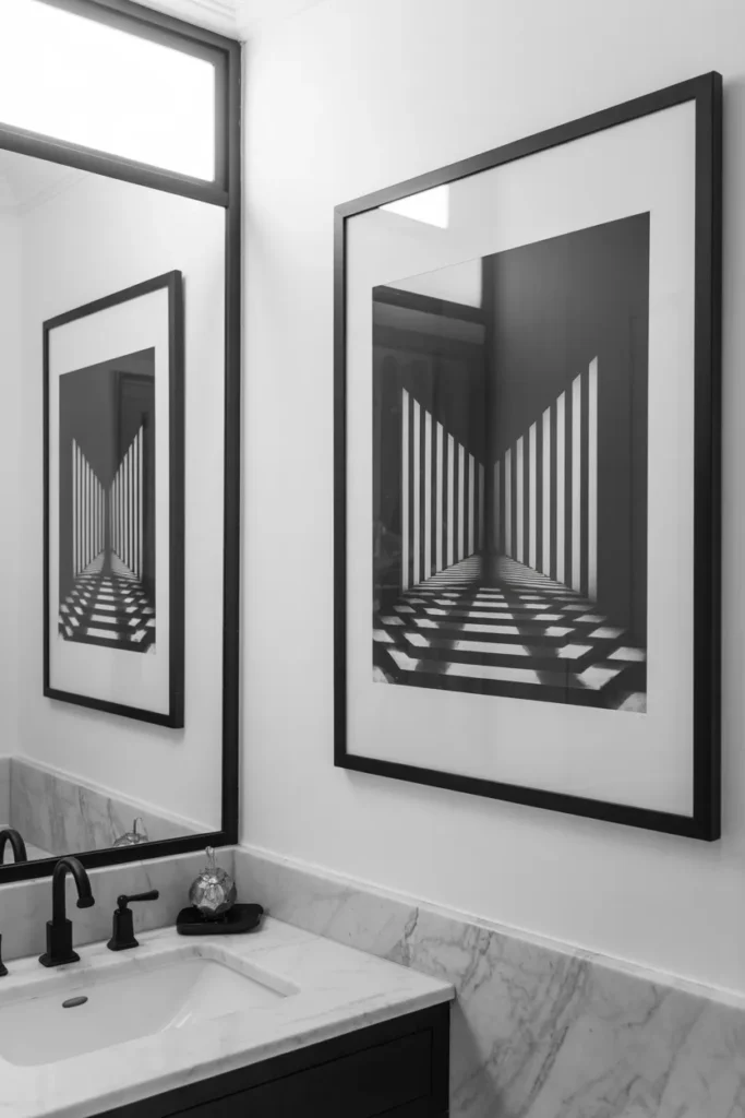 15 Must-Try Bathroom Artwork Ideas That Make Your Space Feel Like a Spa 7 Monochrome Magic