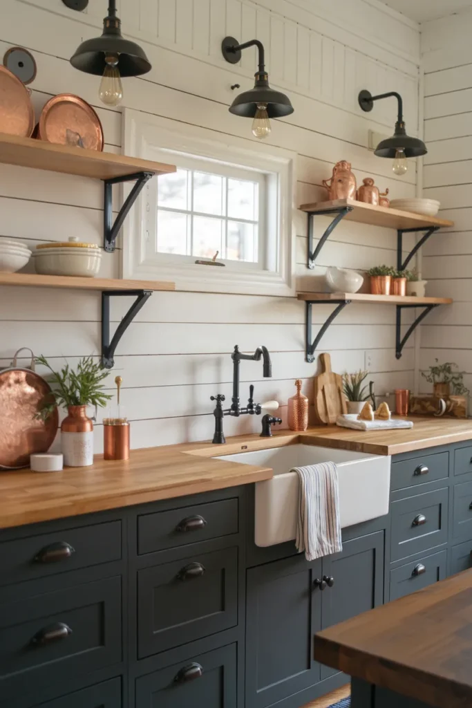 25 Dark & Moody Kitchen Ideas That Make Shadows Feel Luxurious 14 Moody Farmhouse with Black Fixtures