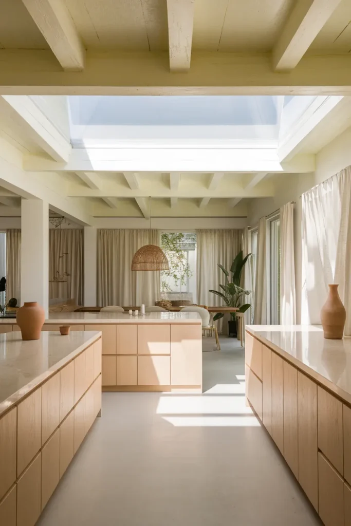 Natural Light Design with Skylight and Lime-Tinted Ceiling