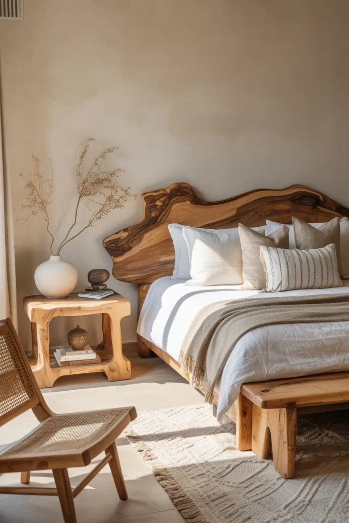 25 Beautiful Boho Bedroom Ideas That Bring Comfort and Soul to Your Space 20 Natural Wood Furniture with Organic Shapes